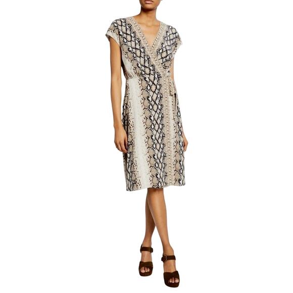 Joie Porcelain Bethwyn C Snakeskin Print Wrap Style A-Line Cap Sleeve Dress SM - Picture 2 of 16